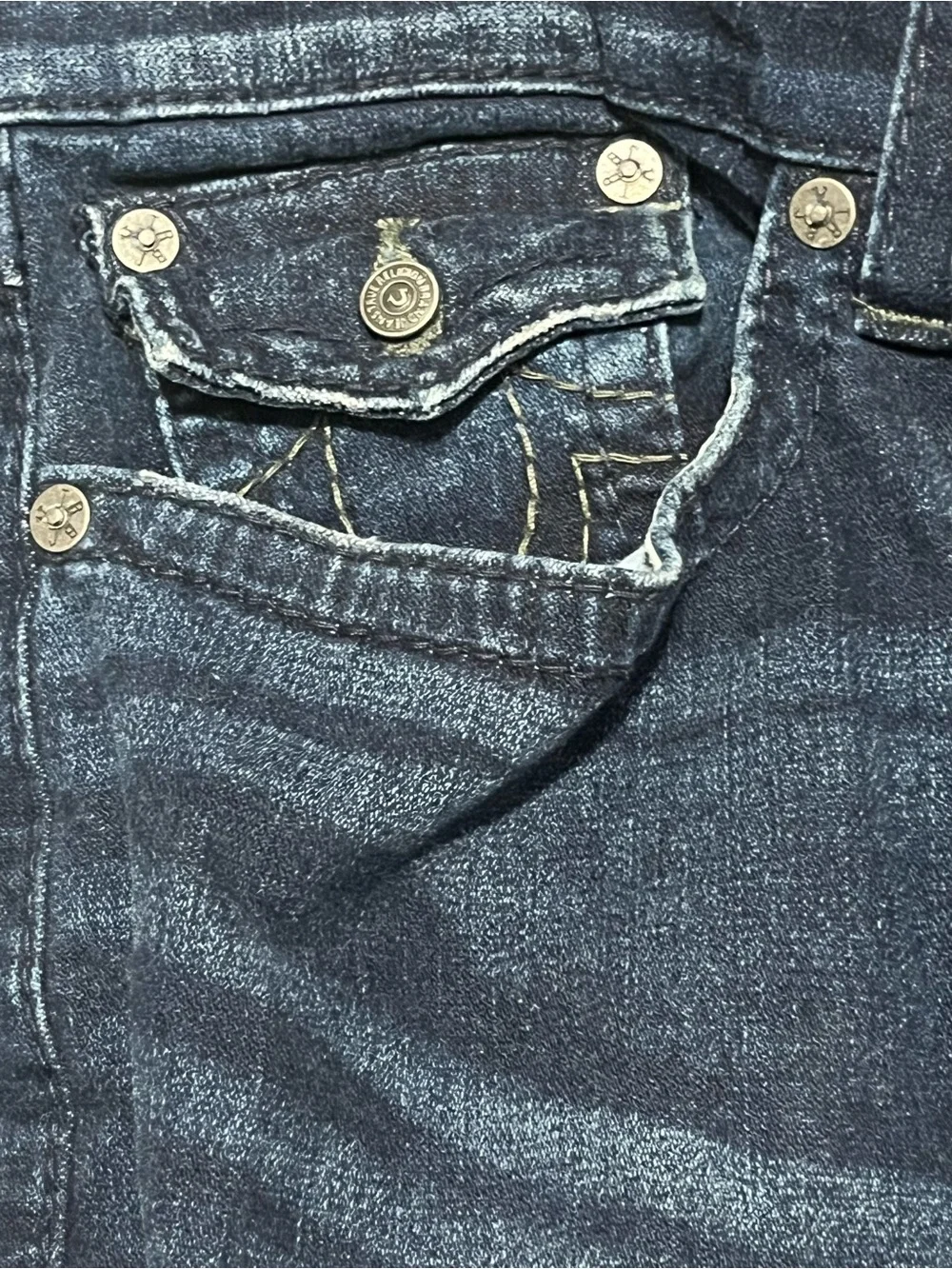 True Religion Men's Relaxed Skinny Distressed Blue Denim Jeans Size 40x33